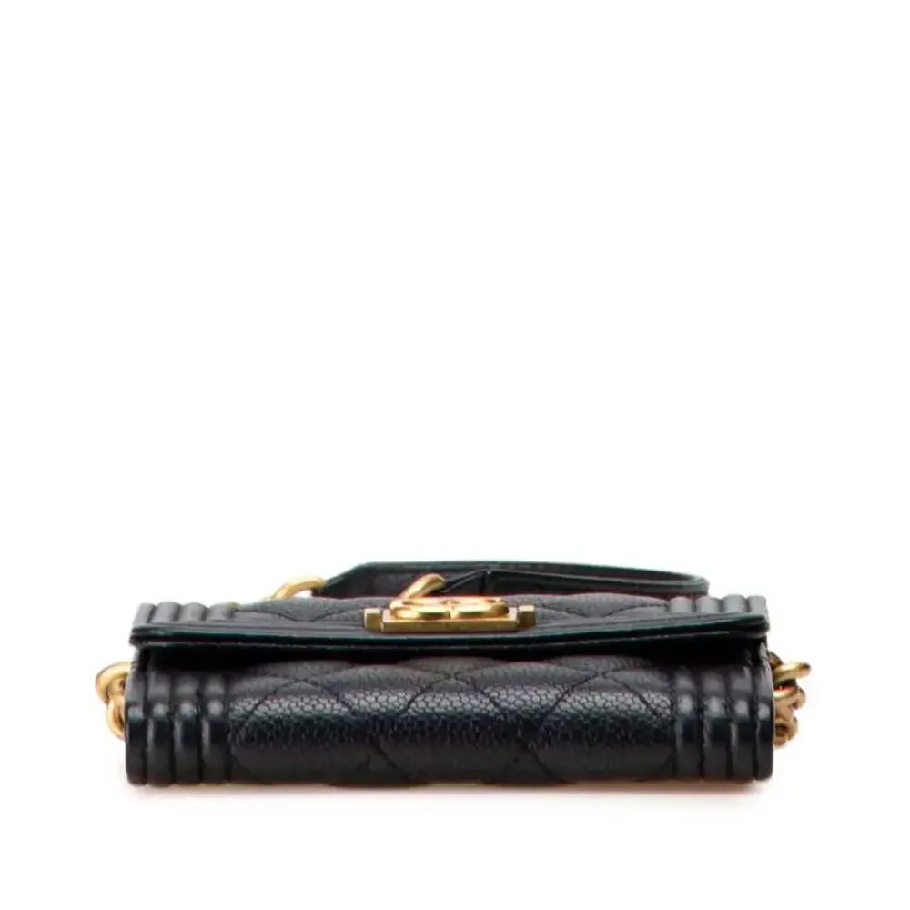 CHANEL Authentic Black Caviar Leather Logo Wallet